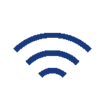 A blue Wi-Fi signal icon with three curved lines on a green rectangular background.